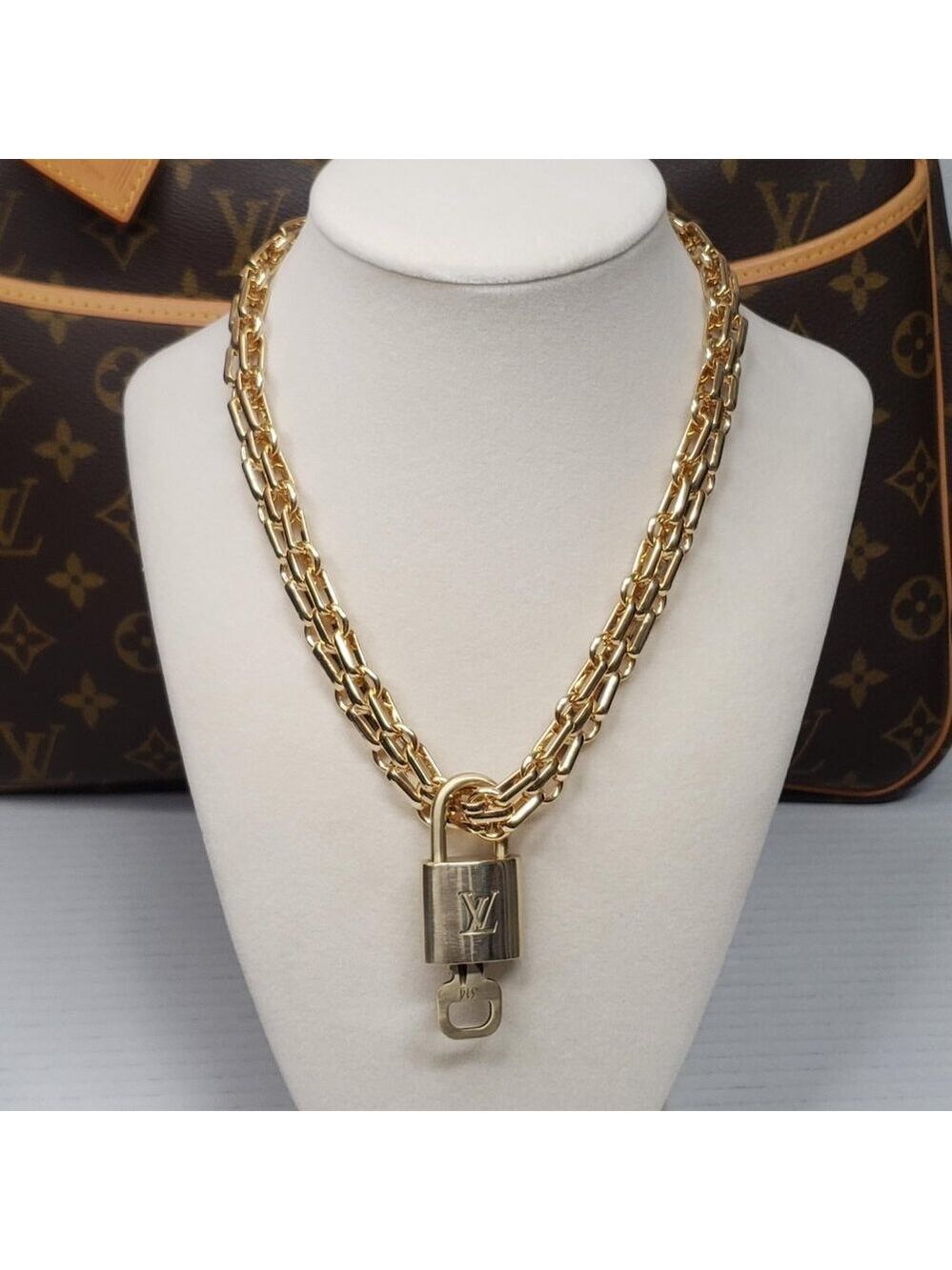 Authentic Louis Vuitton Lock & Key w/ Unbranded Stainless Steel Chain Necklace - Picture 10 of 16
